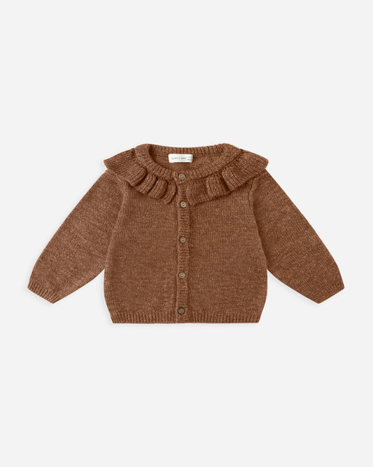 Ruffled Collar Cardigan- Heathered Cedar