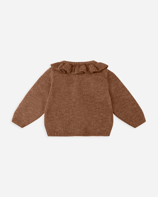 Ruffled Collar Cardigan- Heathered Cedar