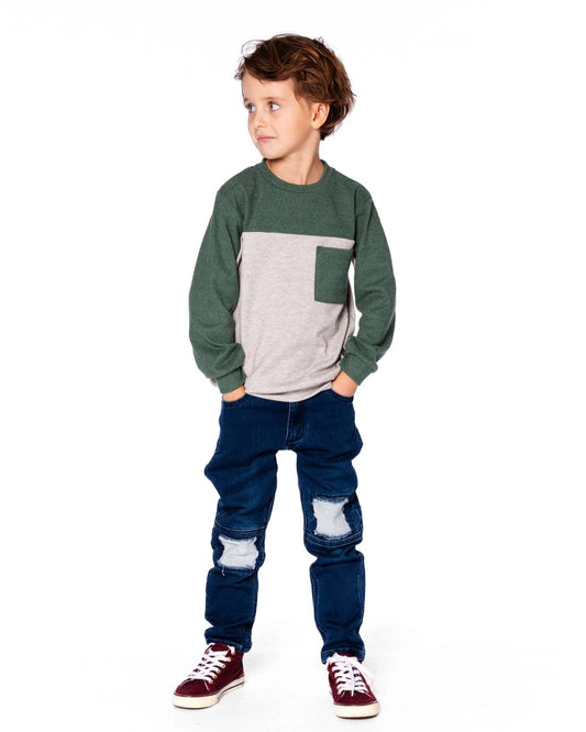 Color Block Top- Oatmeal/Green