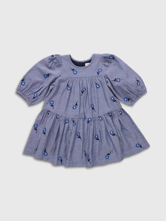 Fiona Dress - Blue Blossom Embroidery