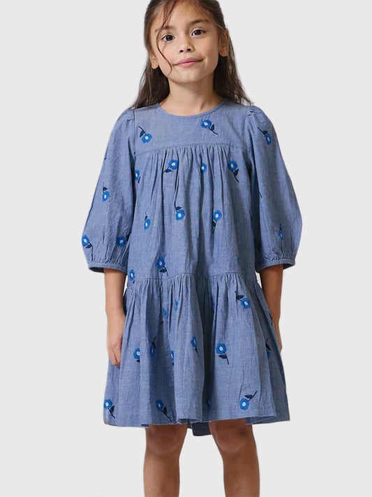 Fiona Dress - Blue Blossom Embroidery
