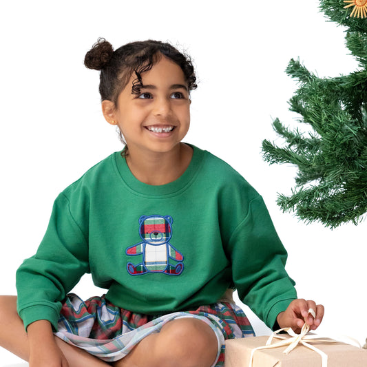 Holiday Plaid Sweatshirt - Green Plaid Bear