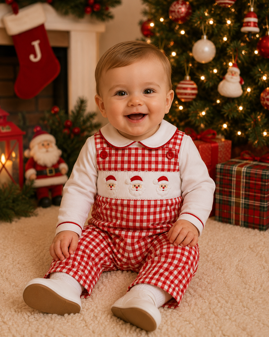 Red Gingham Smocked Santa Jon Jon