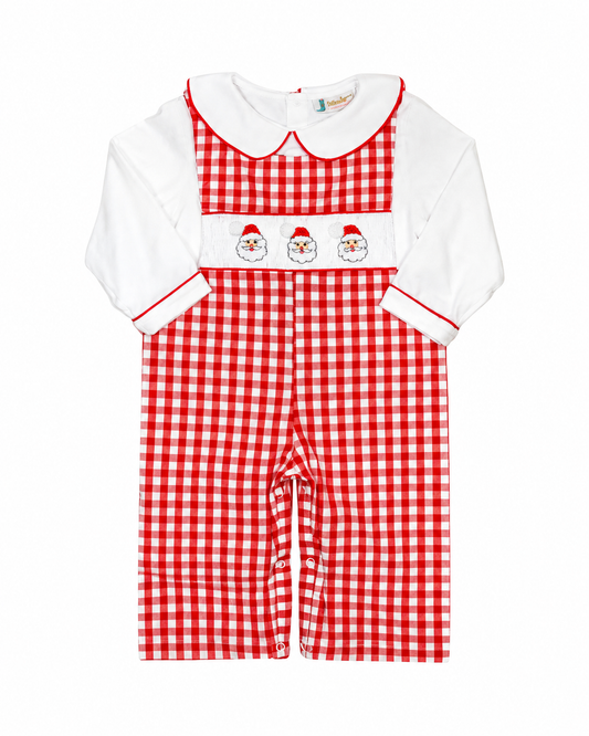 Red Gingham Smocked Santa Jon Jon