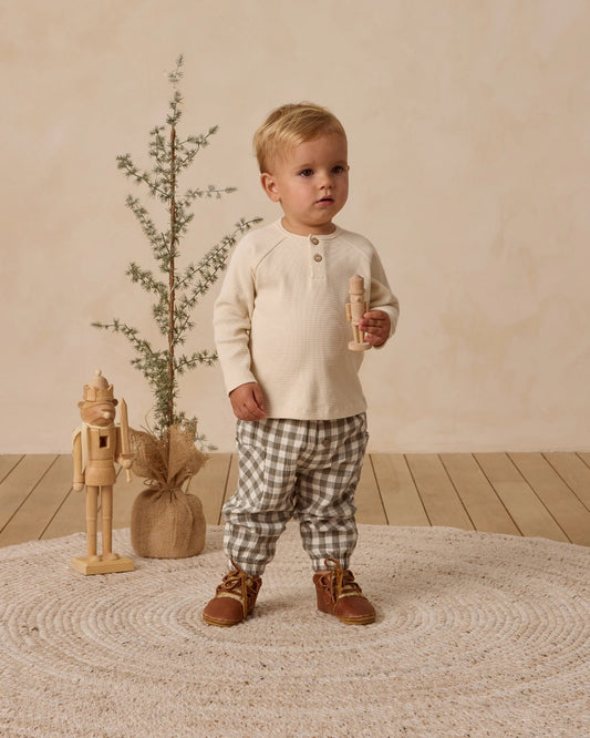 QM Henley + Luca Pant- Oatmeal/Forest Check