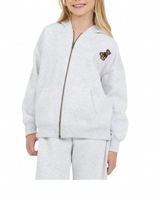 Bear Zip Hoodie- Gray
