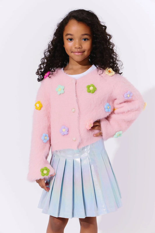 Rainbow Daisy Cardigan- Pink