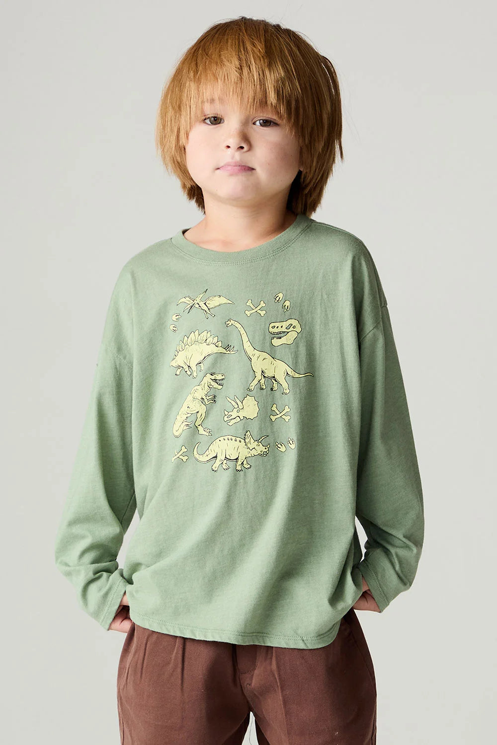 Vintage Green Tee- Dino Action