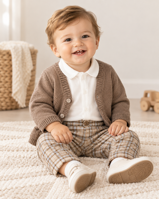 Brown Pant & Cardigan Set- 3pc