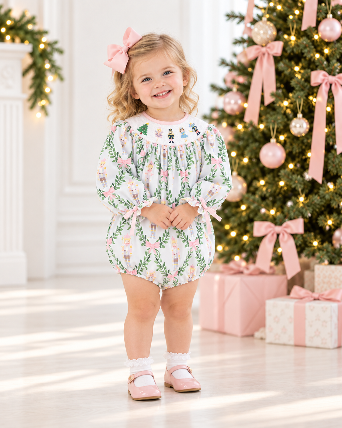 Girls Smocked Bubble- Pink Nutcracker Ballet
