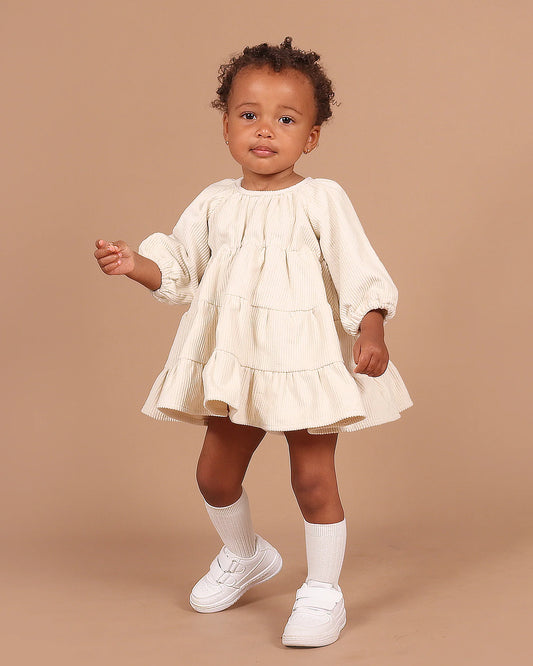 Corduroy Tiered Dress - Biscuit