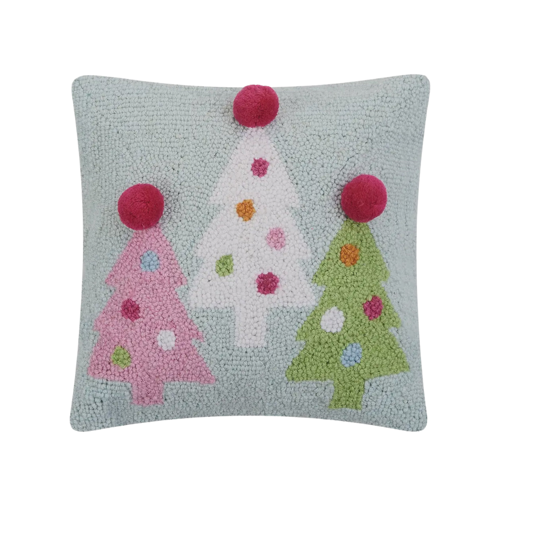 Jolly Trees with Poms Pillow