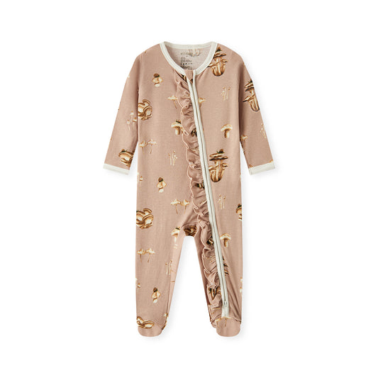 MB Ruffle Zip Footed Romper - Mushroom