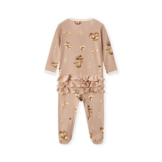 MB Ruffle Zip Footed Romper - Mushroom