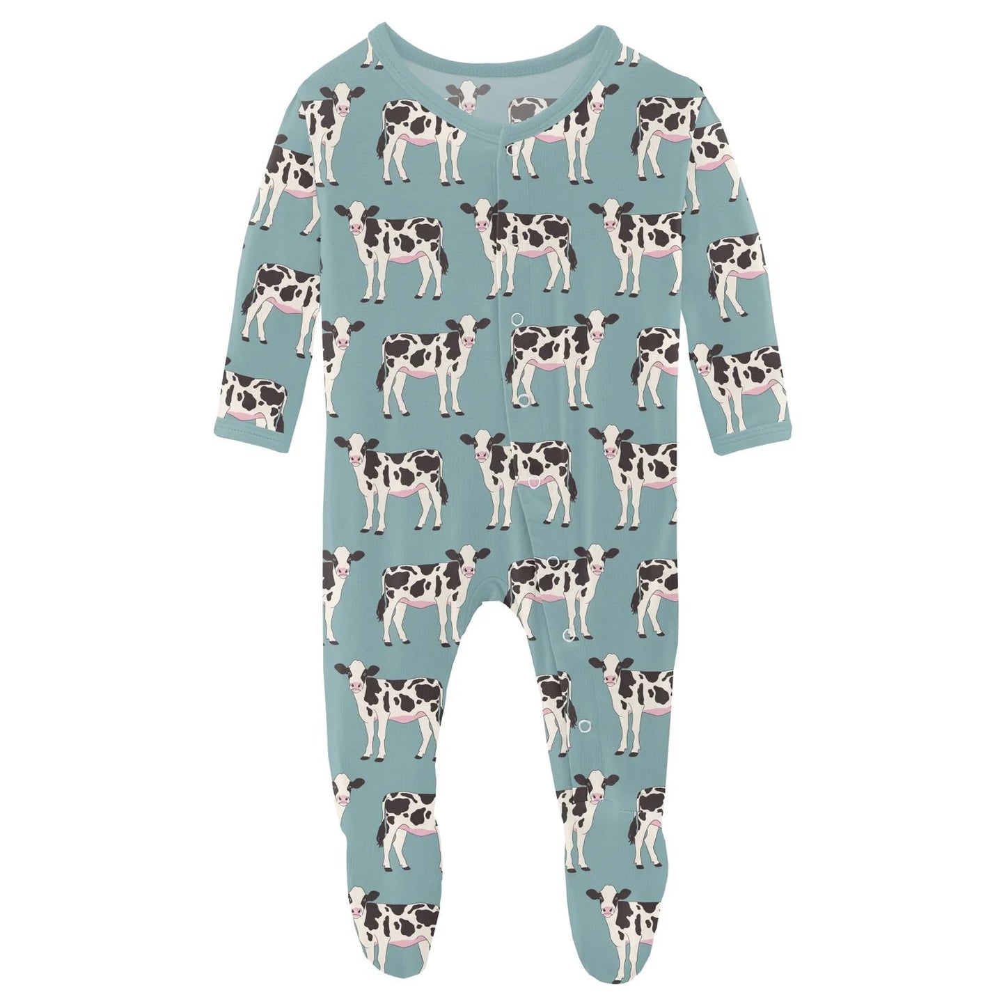 KKP Footie W/ Zipper - Jade Cows