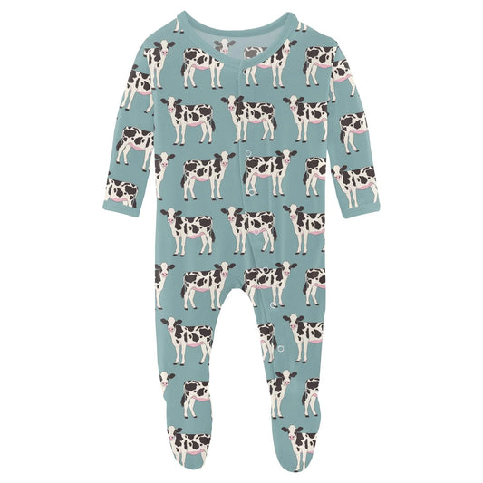 KKP Footie W/ Zipper - Jade Cows