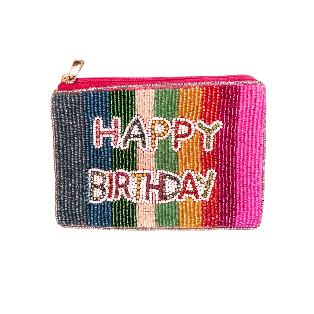 Happy Birthday Beaded Coin Purse