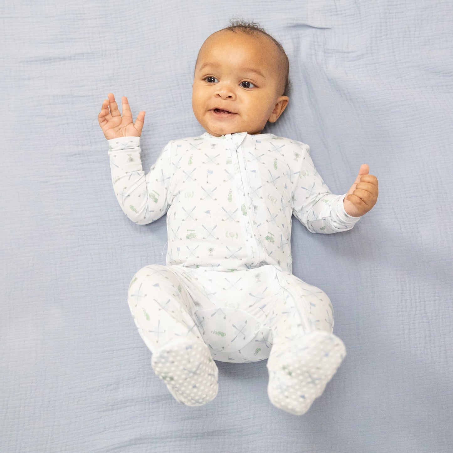 AD Zip Footie - Golf Trellis Blue