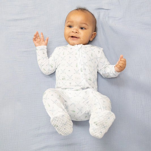 AD Zip Footie - Golf Trellis Blue