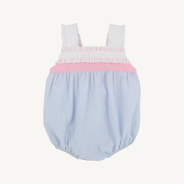 Babs Bubble- Blue Seersucker/Pink