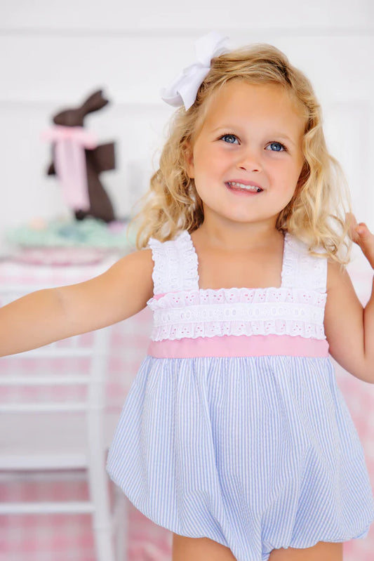 Babs Bubble- Blue Seersucker/Pink