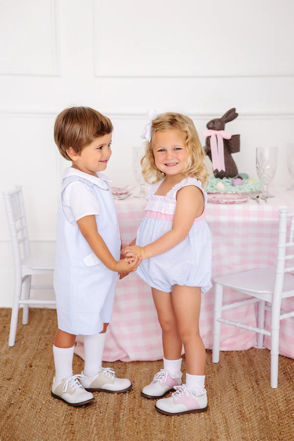 Babs Bubble- Blue Seersucker/Pink