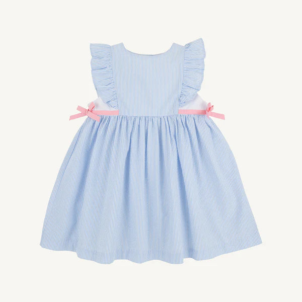 Pammy's Pinefore Dress- Blue Seersucker/Pink