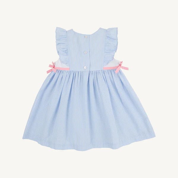 Pammy's Pinefore Dress- Blue Seersucker/Pink