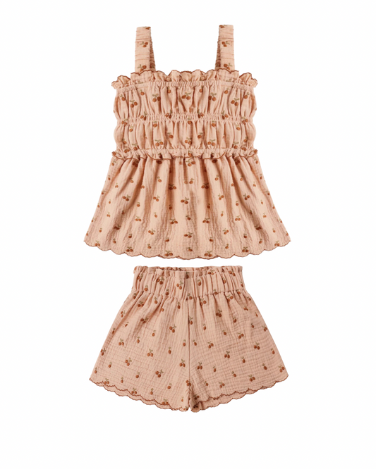 Smocked Tank & Short Set- Cherry