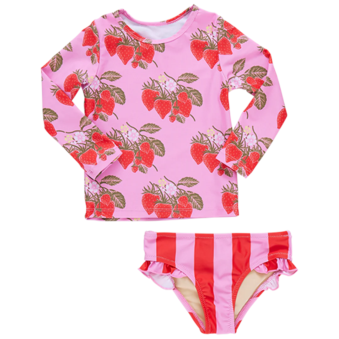 Girls Rash Guard Set - Pink Wild Strawberries