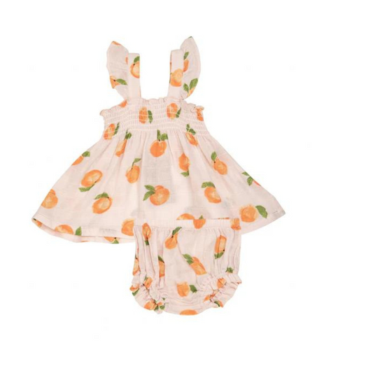 Ruffle Strap Smocked Top & Diaper Cover- Peaches