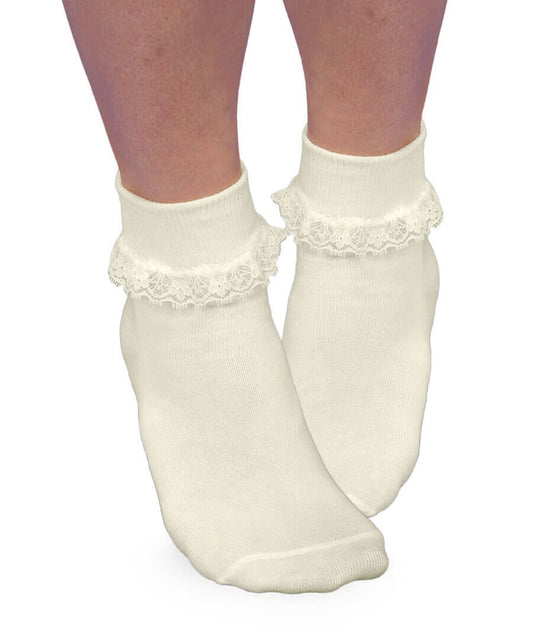 Lace Turn Cuff Sock- Pearl White