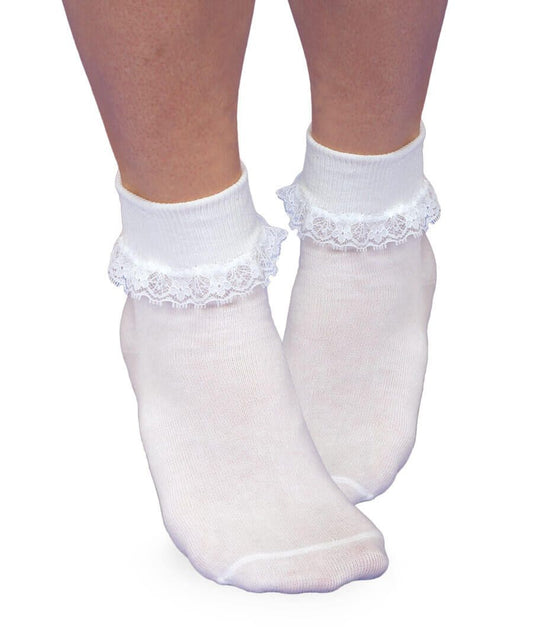 Lace Turn Cuff Sock- White
