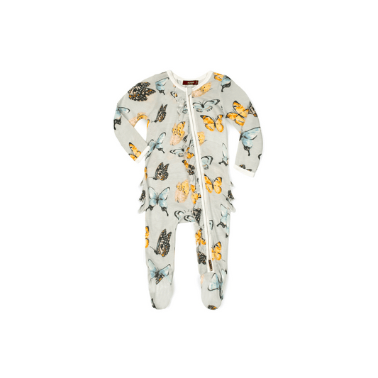 MB Ruffle Zip Footie - Butterfly