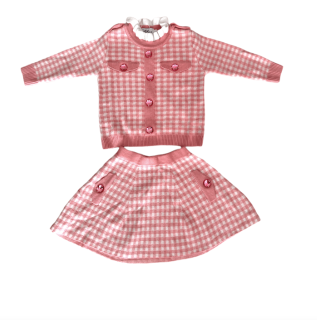 Tween Gingham Gem Sweater Set