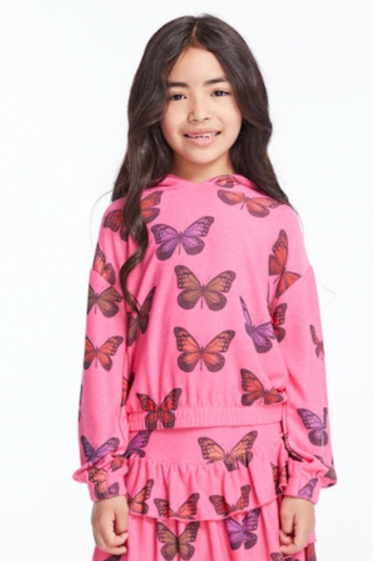 Knit Butterfly Hoodie - Flamingo