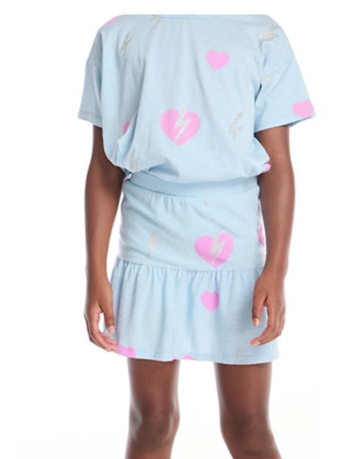 Peplum Skort - Clear Sky Bolt Hearts