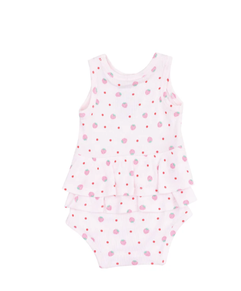 AD Ruffle Bubble - Strawberry Swiss Dot