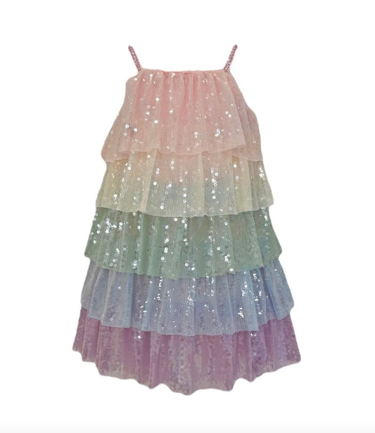 Rainbow Sequin Tiered Dress