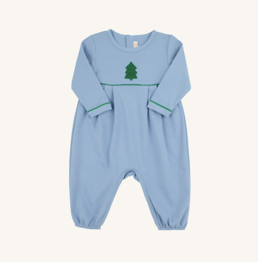 Bradford Romper- Blue w/Christmas Tree