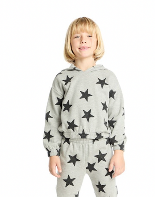 Fleece Hoodie- Heather Gray Glitter Stars