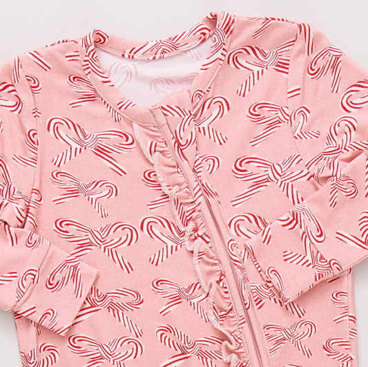 Ruffle Romper- Candy Cane Bows