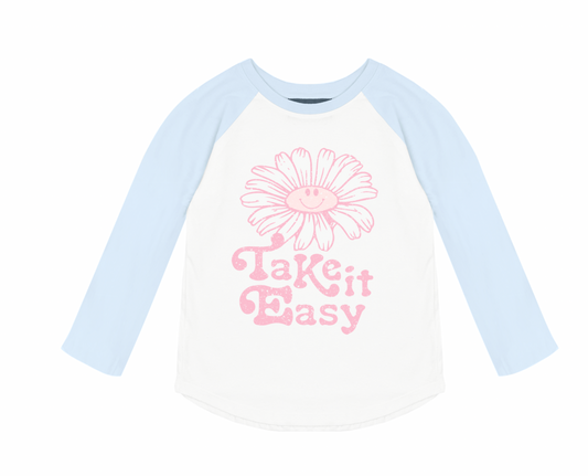 Take It Easy Raglan Tee- Nat/Blue