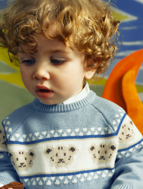 Baby Teddy Bear Jacquard Sweater- Lt Blue. 2375