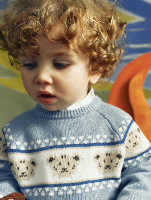 Baby Teddy Bear Jacquard Sweater- Lt Blue. 2375