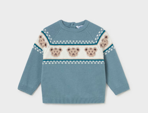 Baby Teddy Bear Jacquard Sweater- Lt Blue. 2375