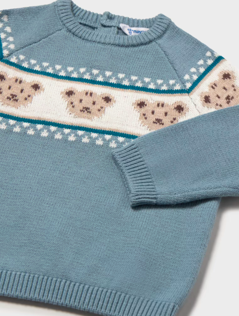Baby Teddy Bear Jacquard Sweater- Lt Blue. 2375