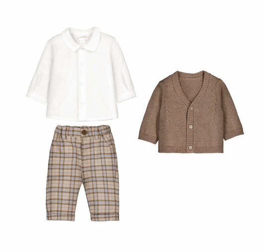 Brown Pant & Cardigan Set- 3pc