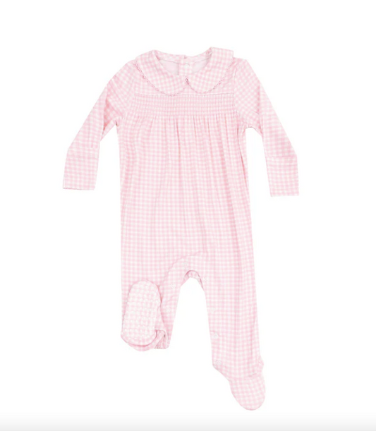 AD Smocked Footie - Pink Gingham