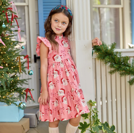 Jennifer Dress- Pink Candy Cane Santa